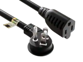 Cable Leader - 16 AWG NEMA 5-15P to NEMA 5-15R Ultra Low-Profile Angled Power Extension Cord, Grounded 13A/125V for PC, TV - Black
