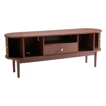 Front. VEVOR - TV Stand, Mid Century Modern Entertainment Center for TVs up to 58 in, 350 lbs Load Capacity, TV Media Console Table - Brown.