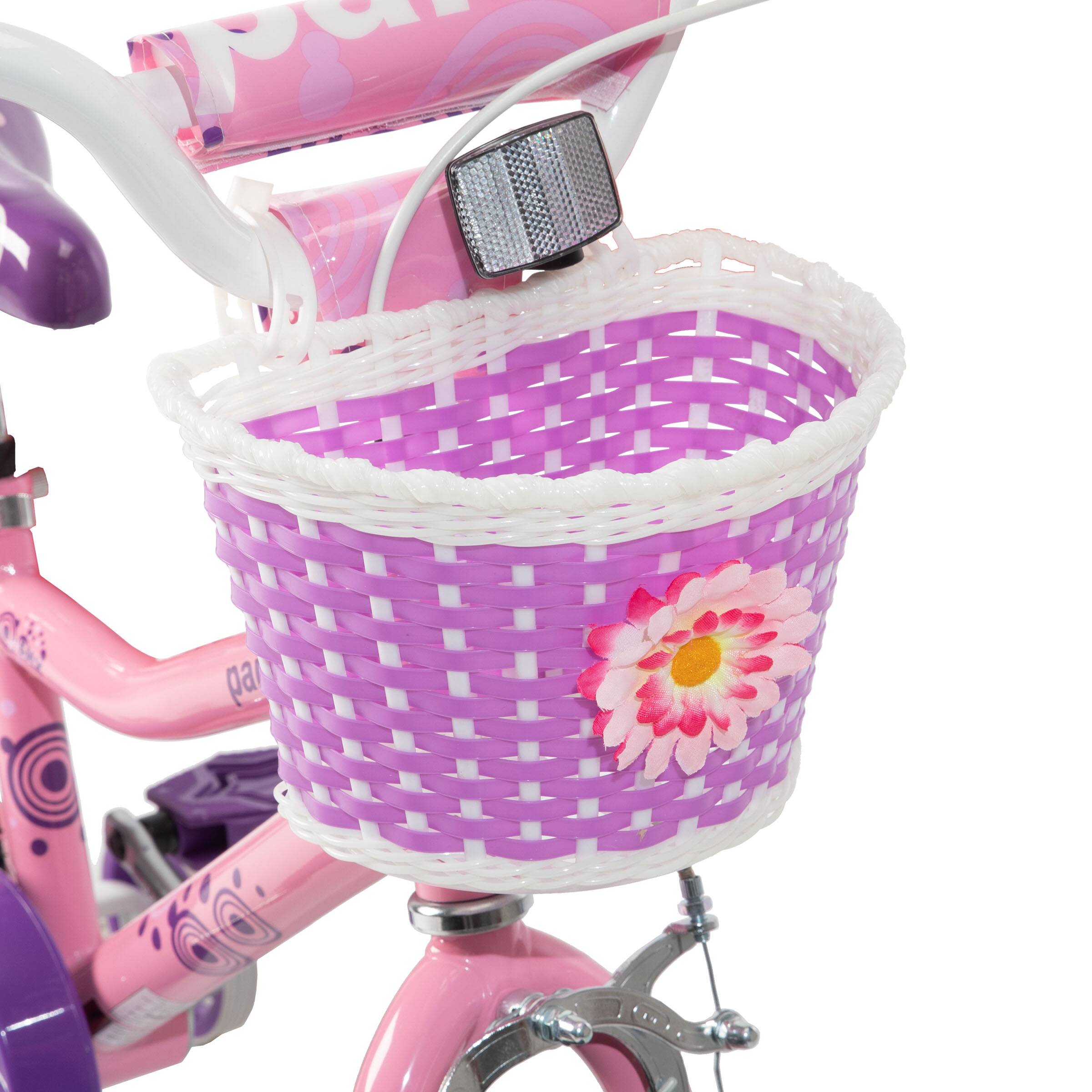Alt View 5. JOYSTAR - JOYSTAR Paris Girls Bike for Ages 5-9, 18 Inch Kids Bike with Training Wheels, Basket and Handbrake, Purple Pink - Purple Pink.