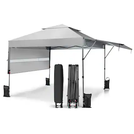 Front. Costway - Costway 10'x17.6'Outdoor Instant Pop-up Canopy Tent Dual Half Awnings Adjust Patio - White.