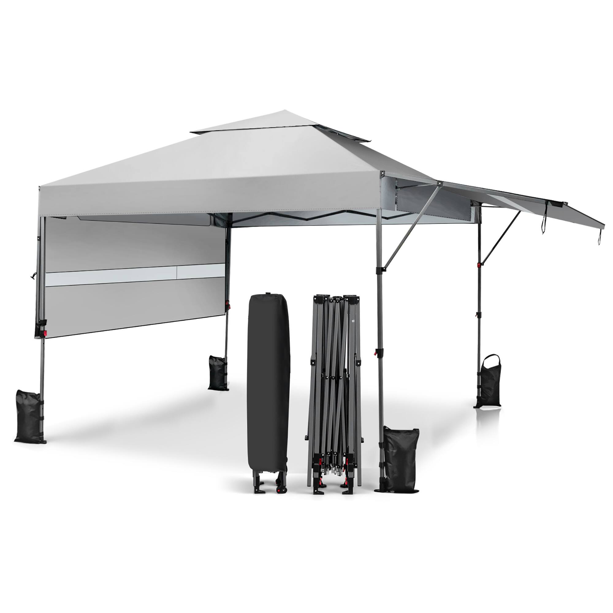 Costway - 10'x17.6'Outdoor Instant Pop-up Canopy Tent Dual Half Awnings Adjust Patio - White