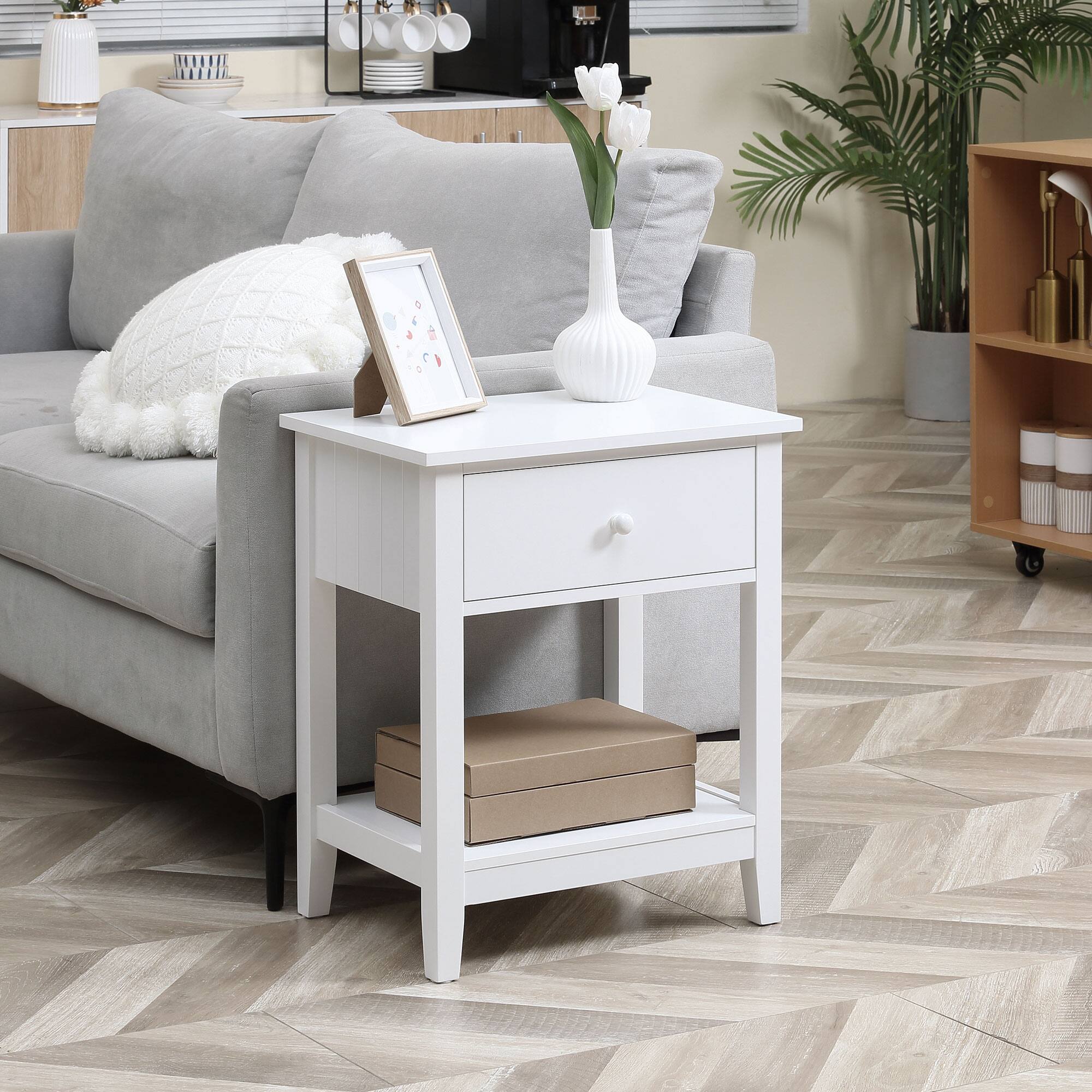 Alt View 1. Homcom - End Table, 2-tier Side Table with Drawer and Storage Shelf, Modern Side Table for Living Room - white.