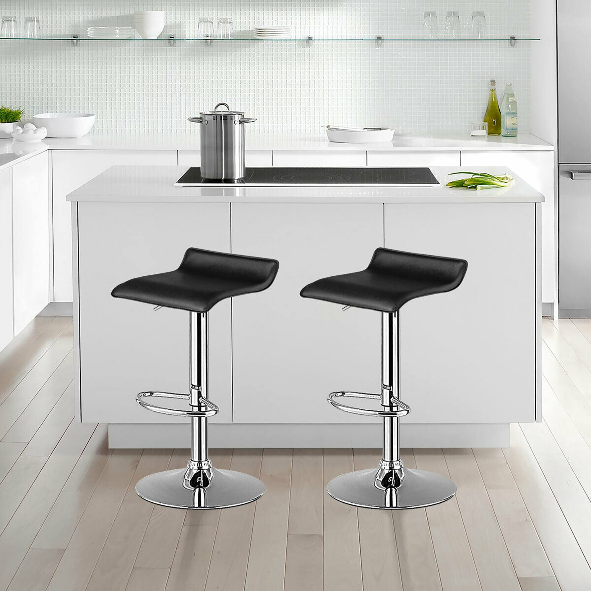 Alt View 3. Costway - Costway Set of 2 Swivel Bar Stool PU Leather Adjustable Kitchen Counter Bar Chairs Low Back - Black.
