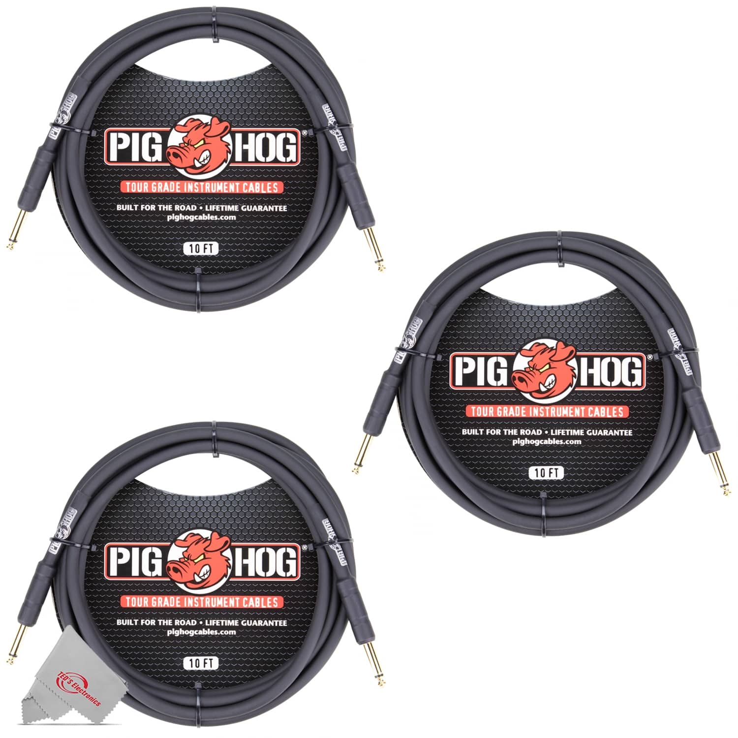 Pig Hog - 10ft Instrument Cable 1/4 - 1/4 Inch Straight PH10 - 3 Units - Black