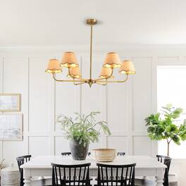 Loheer - Gold Six Light Chandelier with Handwoven Rattan Shades for Dining Room