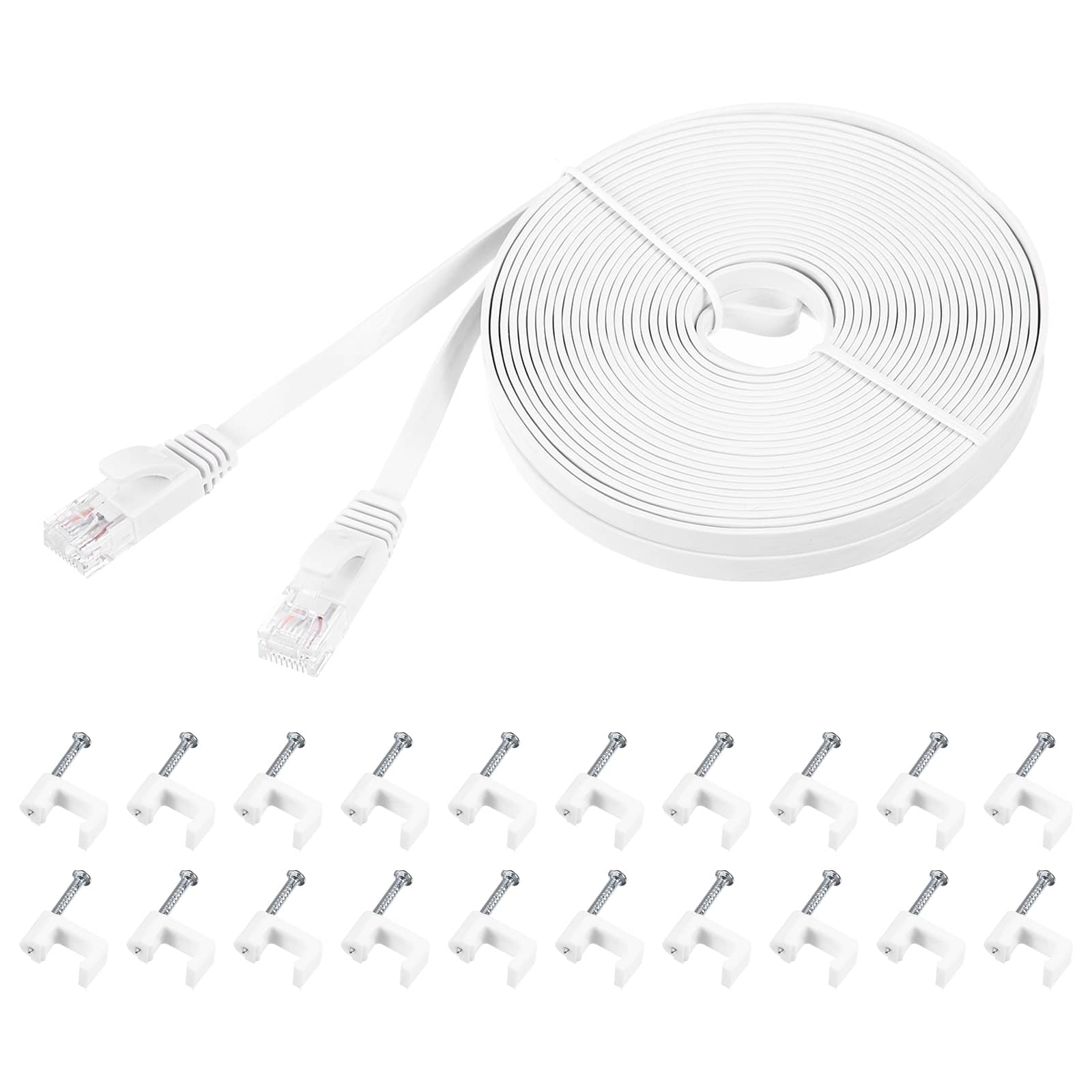 Unique Bargains - Cat 6 Ethernet Cable 32AWG 250MHz Flat High Speed RJ45 Network Patch Cord with Clips - White