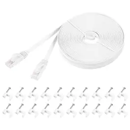 Unique Bargains - Cat 6 Ethernet Cable 32AWG 250MHz Flat High Speed RJ45 Network Patch Cord with Clips - White