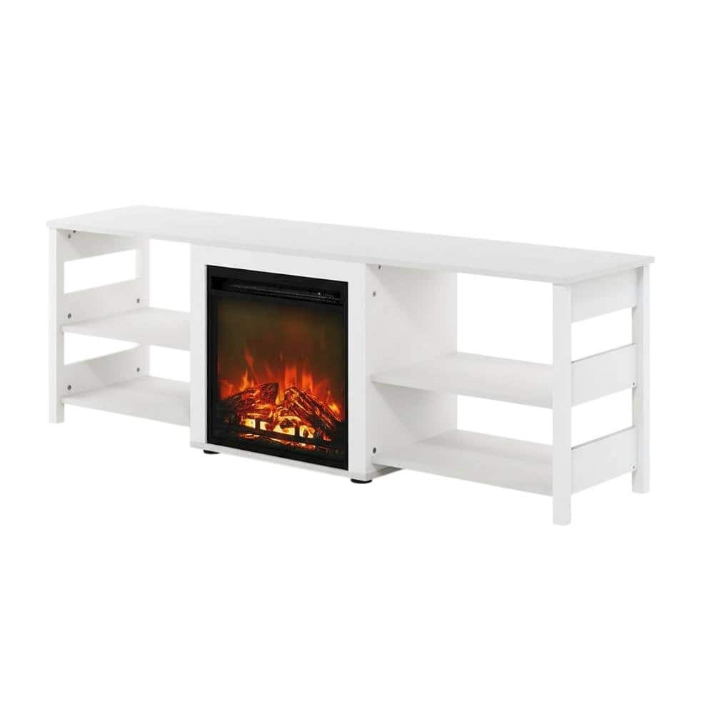 FurniFact - Emboss TV Stand with Fireplace and Wooden Finish - White