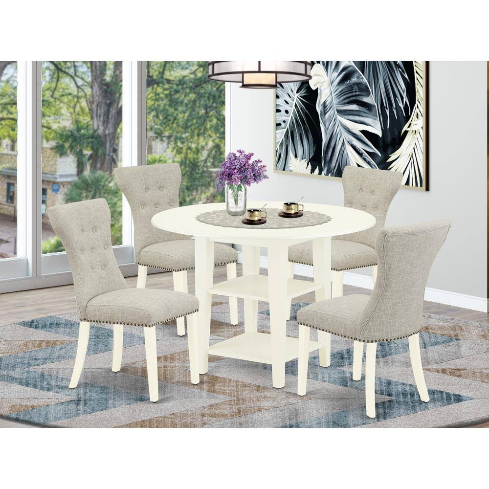 Left. East West Furniture - Dining Room Set Linen White - Brown.