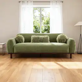 Parrot Uncle - 3-Seater Chenille Sofa Plush Bench Seating with Pocket Coil Support, Faux Fur Accent Cushions, Cozy Living Room Couch - Olive Green