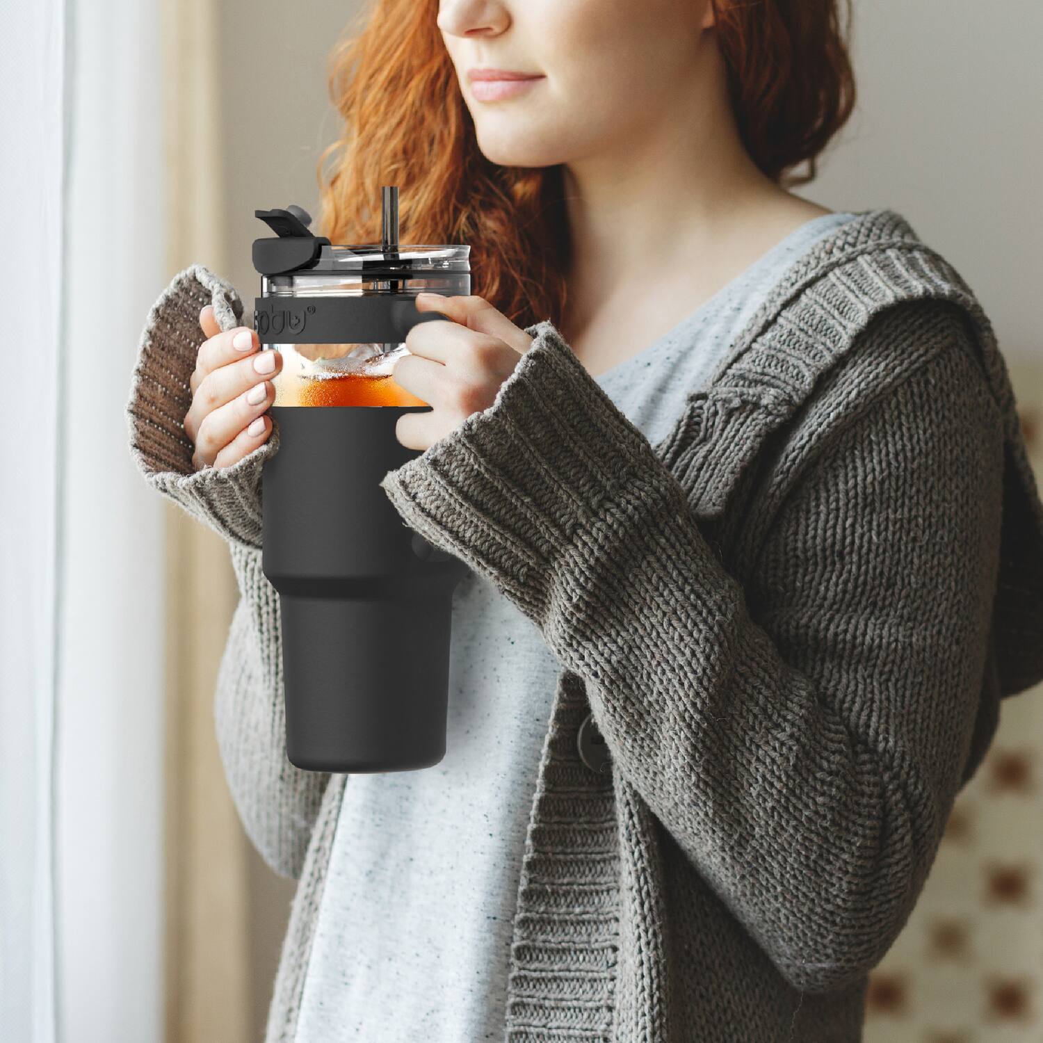 Alt View 2. Asobu - 34-Oz Explorer See-Through Travel Mug with Detachable Insulated Tumbler - Black.