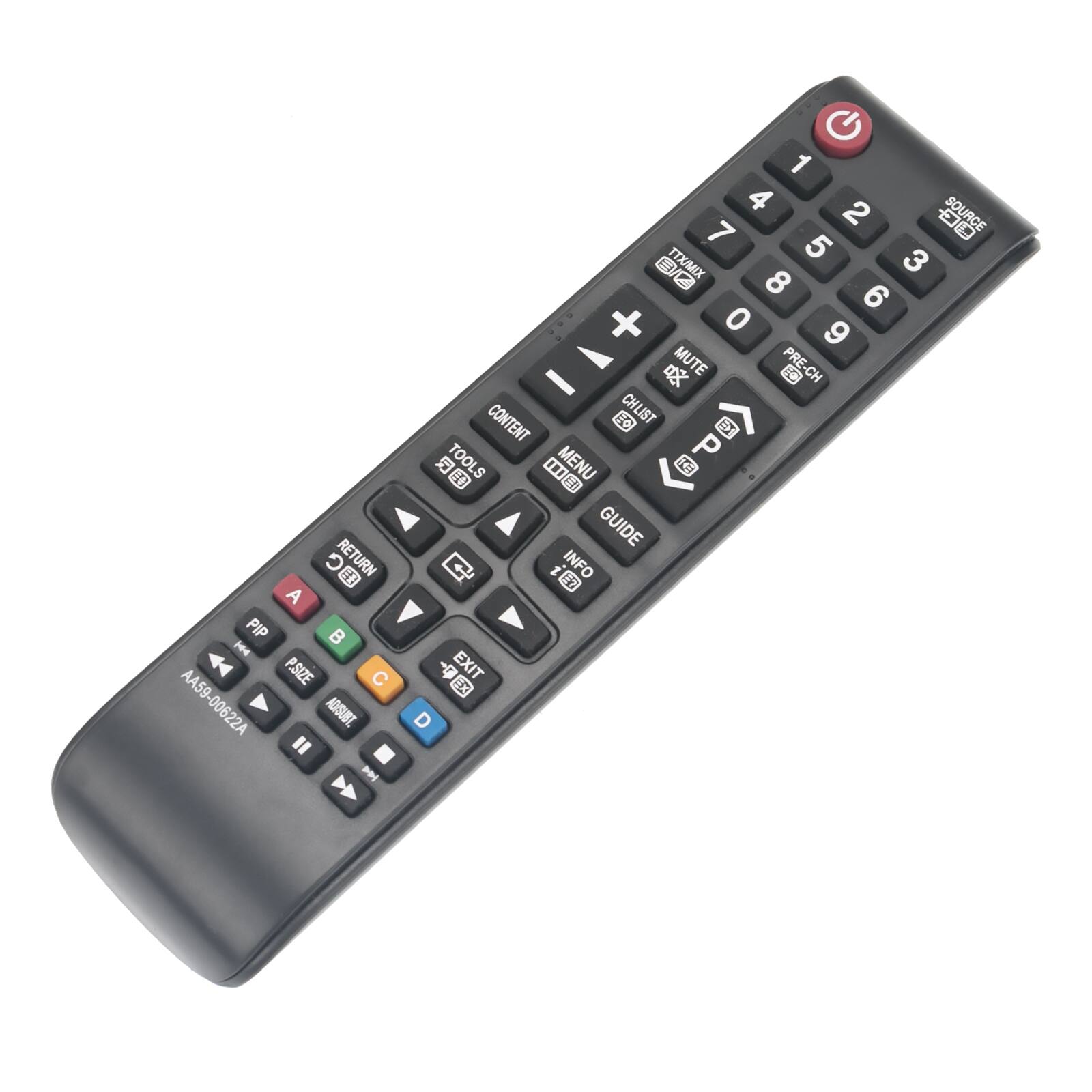 G RETURN  
A PIP  
F P.SIZE  
C AA59-0062A  
ADISUBT  
"PN 1 4 2 SOURCE 7 5 I TTX/MIX 3 8 6 + 0 9  
MUTE E PRE-CH  
CH - CONTENT 10 CHLIST  
TOOLS MENU P  
me e I GUIDE t i Eu INFO  
EXIT R D