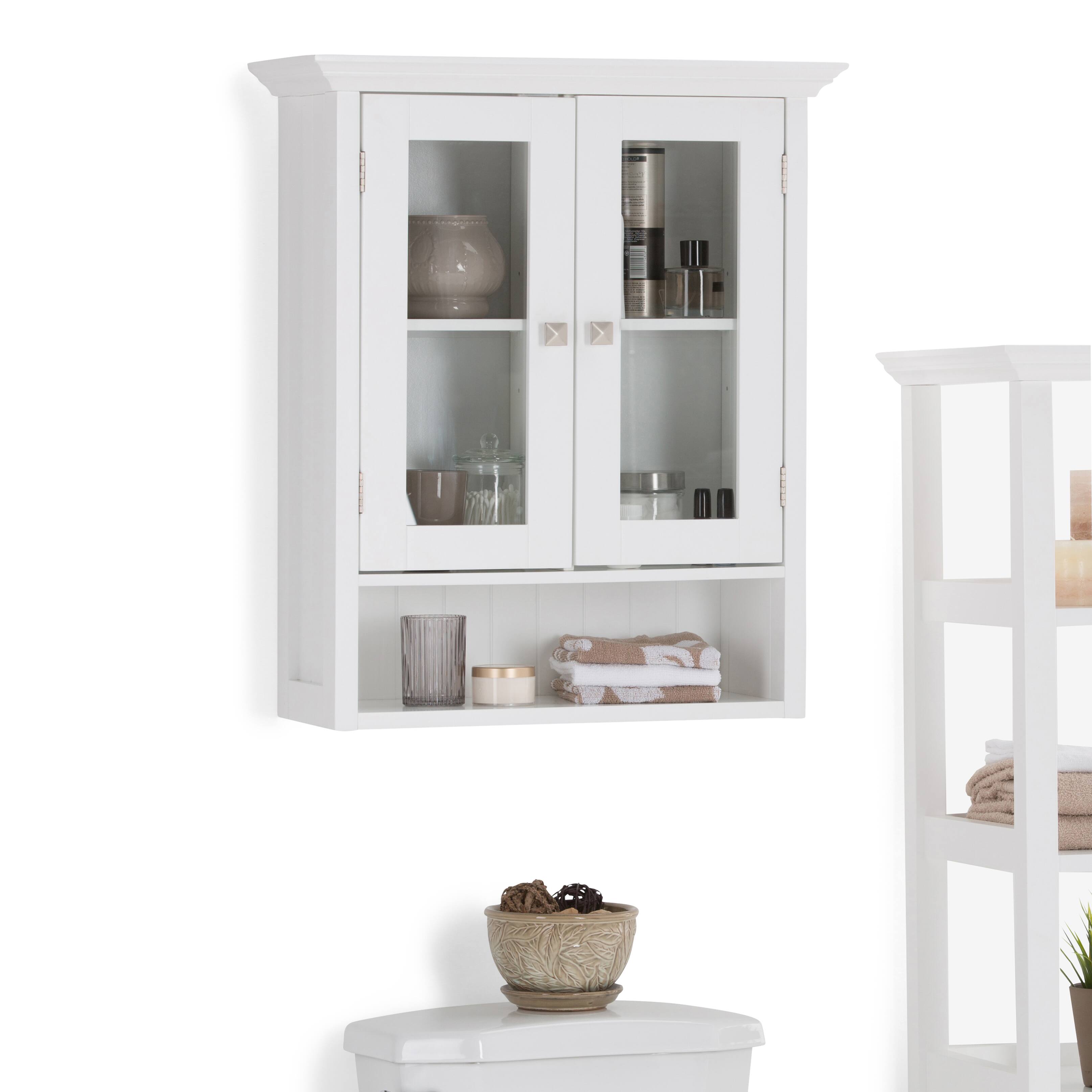 Angle. Simpli Home - Acadian 28 inch H x 23.6 inch W Double Door Wall Bath Cabinet in Pure White - Pure White.
