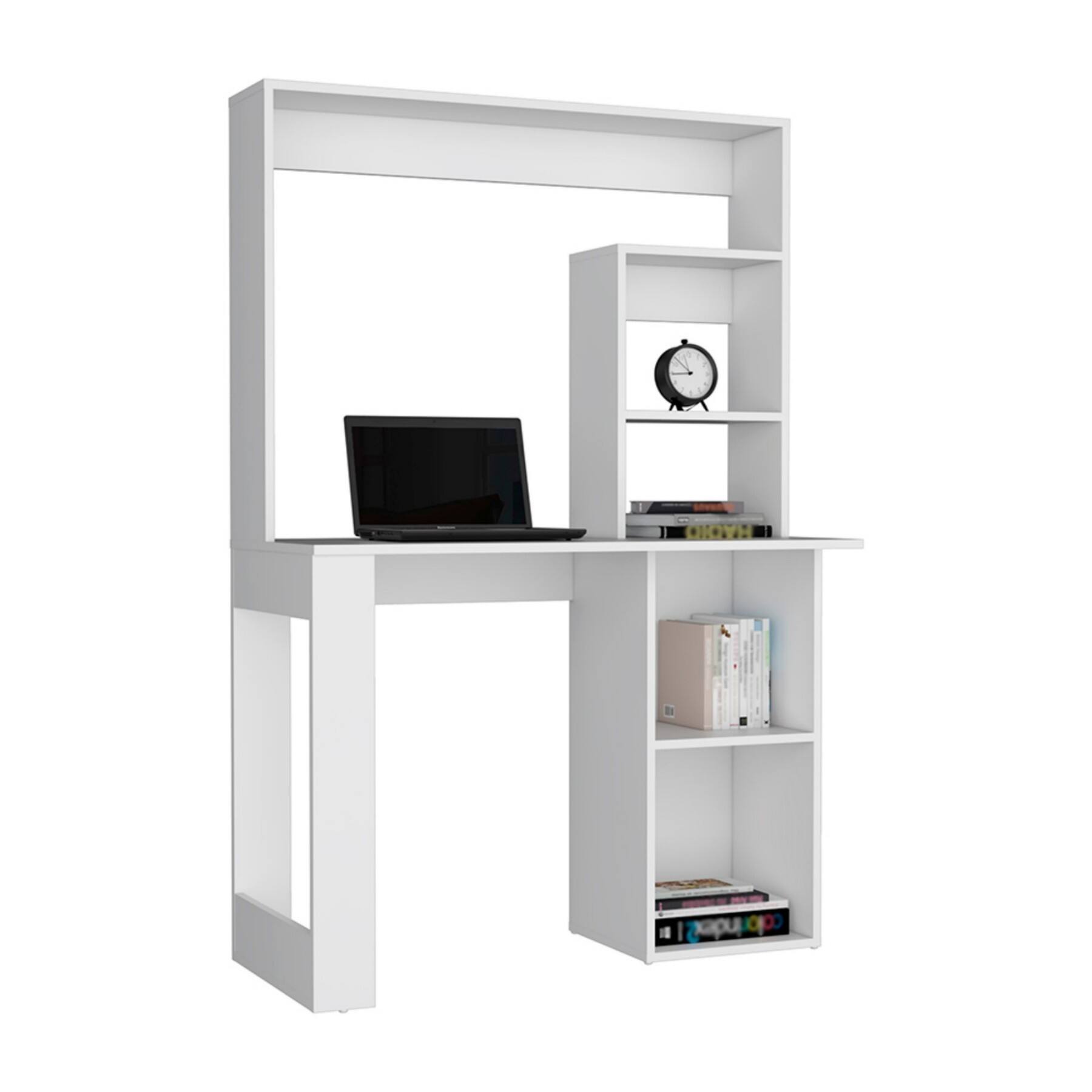 Alt View 9. Glintex - Writing Computer Desk with Hutch, Compact Design for Home Office, Five Storage Shelves for Organization - White.