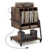 Front. Costway - Costway Record Player Stand with Charging Station, Vinyl Record Storage Organizer - Rustic Brown.