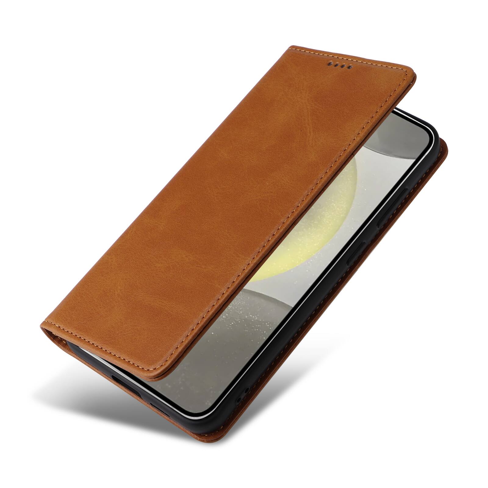 Back. Dteck - Case for Samsung Galaxy S25+,Wallet Case with Card Holder for Women Men,Shockproof PU Leather Flip Kickstand Cover - Brown.