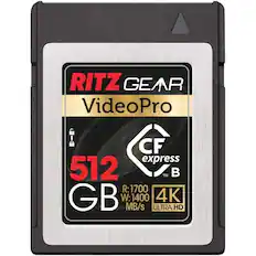 RITZ GEAR
VideoPro
512 GB
CF express B
R: 1700 MB/s
W: 1400 MB/s
4K
ULTRA HD