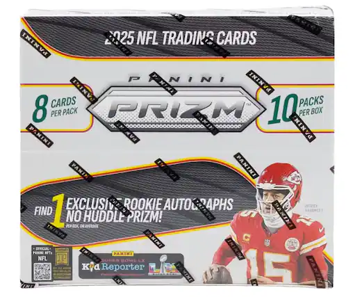 PANINI 2025 NFL TRADING CARDS
PANINI PRIZM
8 CARDS PER PACK
10 PACKS PER BOX
1 EXCLUSIVE ROOKIE AUTOGRAPH
FIND NO HUDDLE PRIZM!
PANINI OFFICIAL NFTs
SUPER BOWL LX
KID Reporter
PANINI