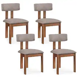 Costway - Dining Chairs Set of 4 Upholstered Kitchen Side Chairs with Curved Backrest - Walnut & Gray