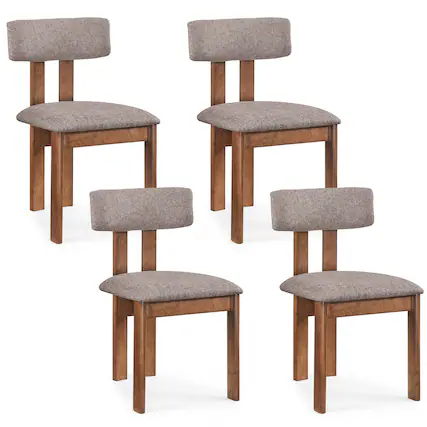 Front. Costway - Costway Dining Chairs Set of 4 Upholstered Kitchen Side Chairs with Curved Backrest - Walnut & Gray.