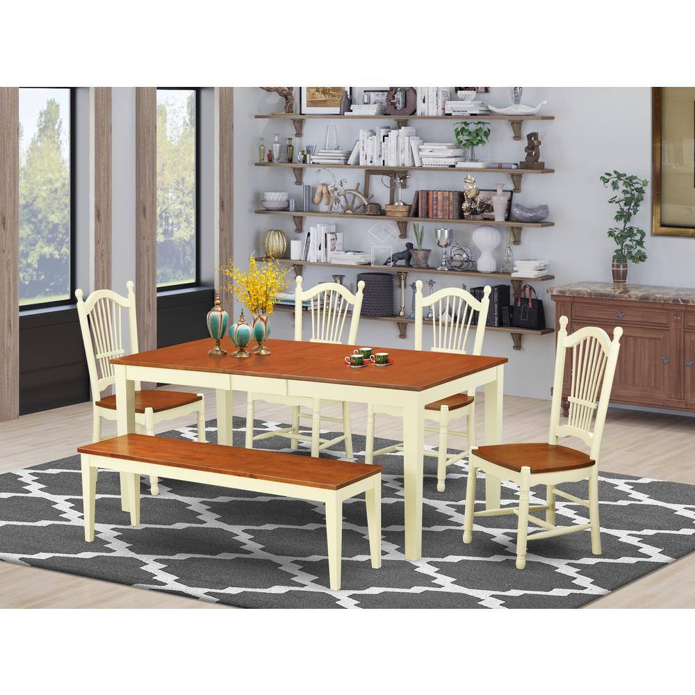 Alt View 2. East West Furniture - 6 Pc Kitchen nook Dining set - Kitchen dinette Table and 4 Dining Chairsplus Bench - Buttermilk & Cherry.