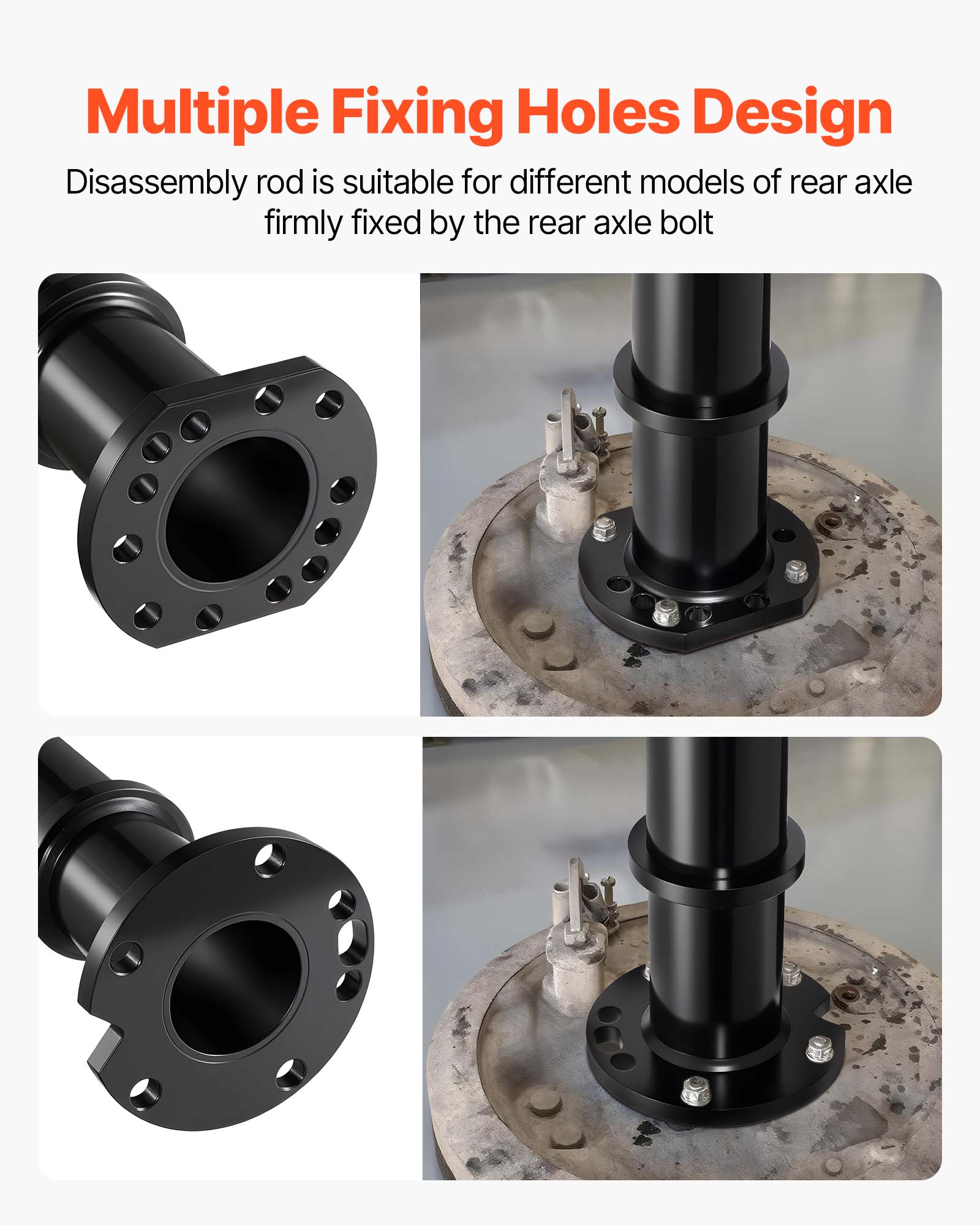 Multiple Fixing Holes Design  
Disassembly rod is suitable for different models of rear axle, firmly fixed by the rear axle bolt
