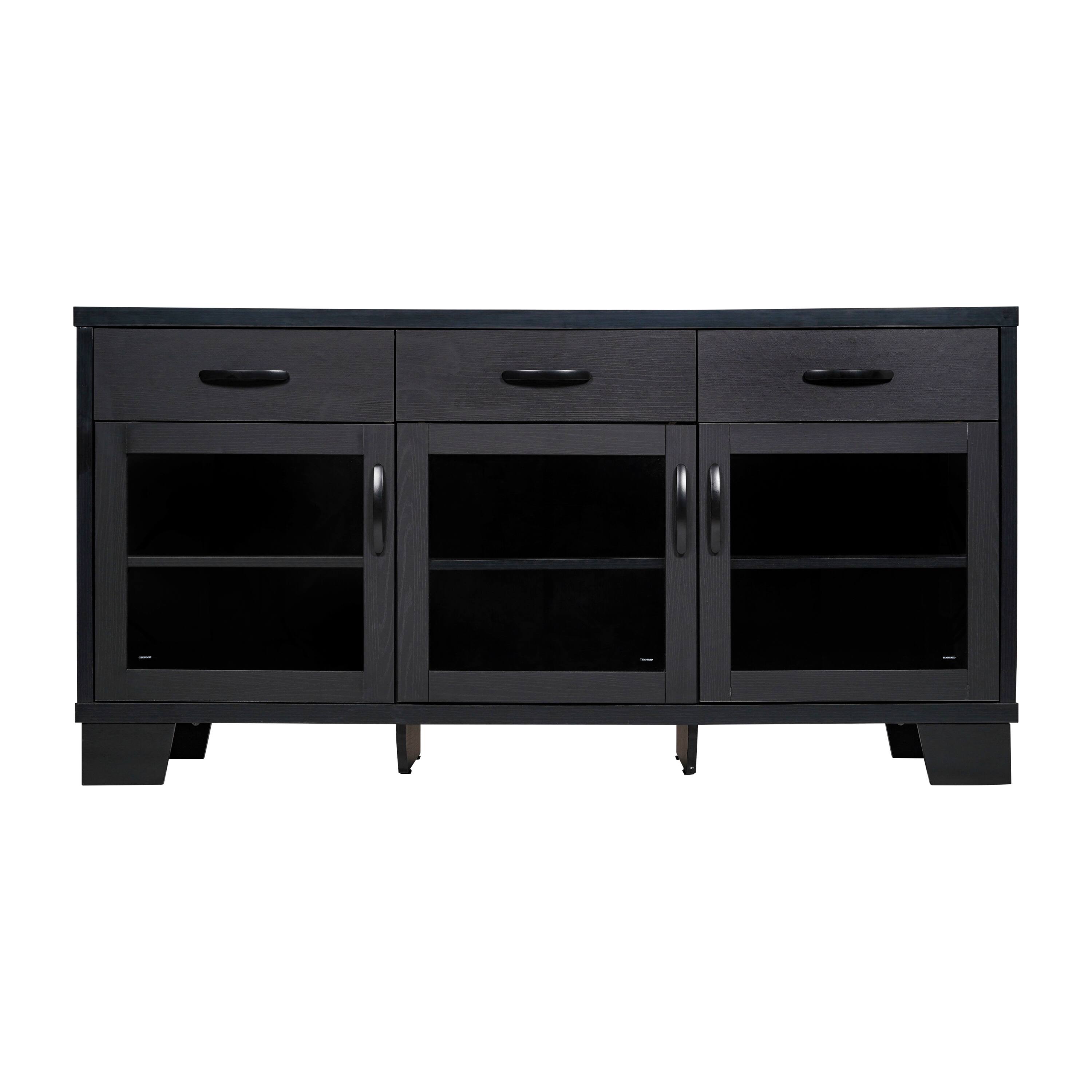 Alt View 7. Emma + Oliver - Keith Engineered Wood Buffet Sideboard Storage Cabinet for Kitchen/Dining Room with 3 Drawers and 3 Tempered Glass Doors - Black.