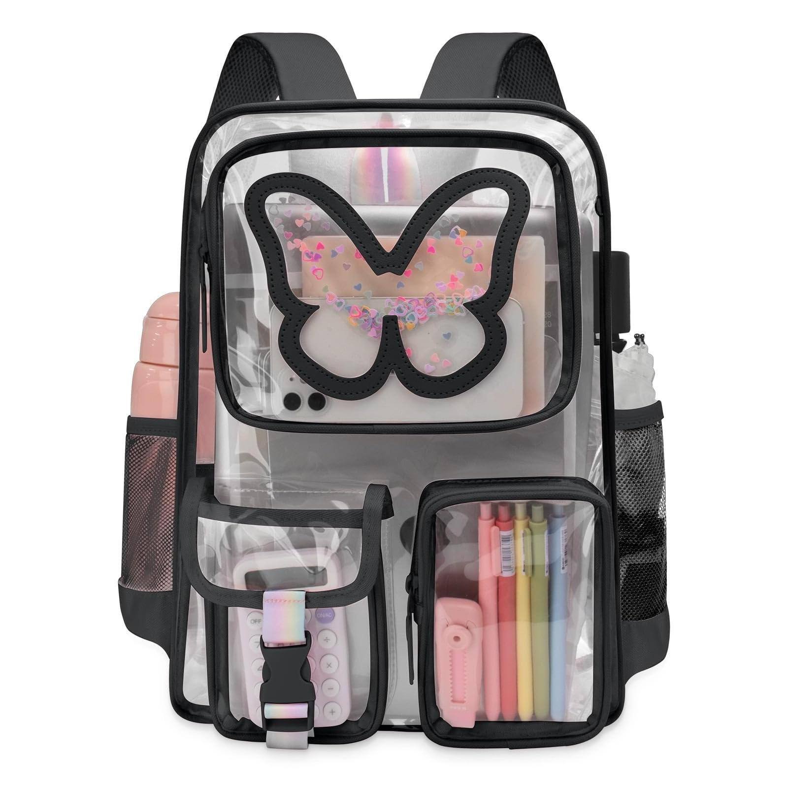 Left. Cozy Serene - Clear Backpack For Women Heavy Duty Transparent Bookbag Cute Bag Large Capacity See Through Backpacks School - Purple.