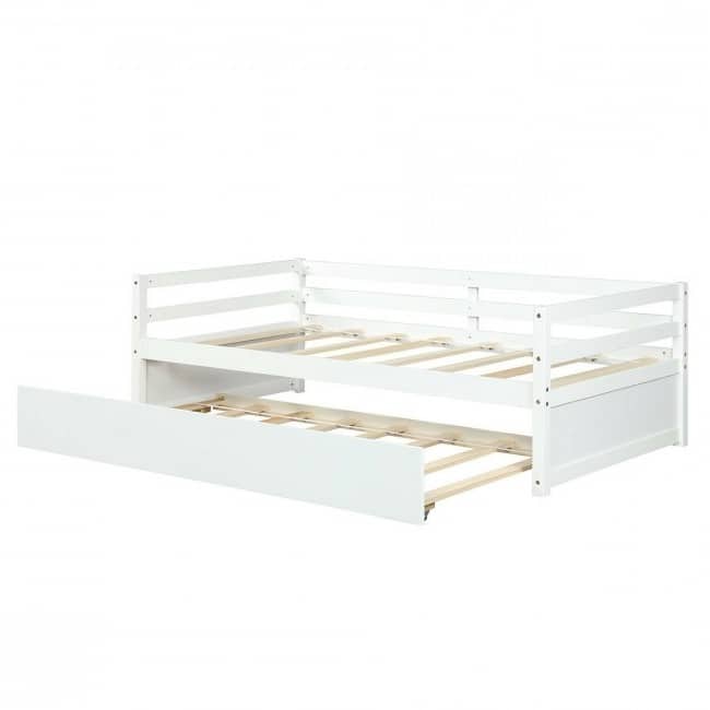 Hivvago - Twin/Twin Dorm Style Trundle Daybed Platform Bed Frame - White