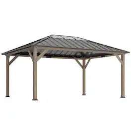 Outsunny - x 16' Hardtop Gazebo with Galvanized Steel Roof, UPF50+ Wood Permanent Pavilion with Clear Roof Top