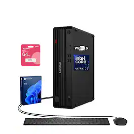 Lenovo - ThinkCentre M70s Desktop - Intel Core Ultra 7 265 with 16GB RAM, 512GB SSD - Wired KB & Mouse - Adata 64GB USB Drive - Black
