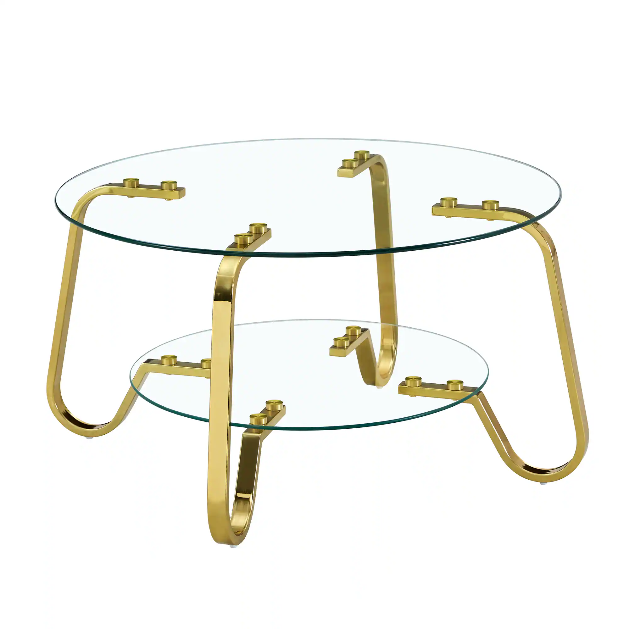Alt View 4. Loheer - Loheer- Tempered Glass Coffee Table Double Tier Metal Frame Center Table for Living Room 2.6x2.6x1.5 ft - Gold.