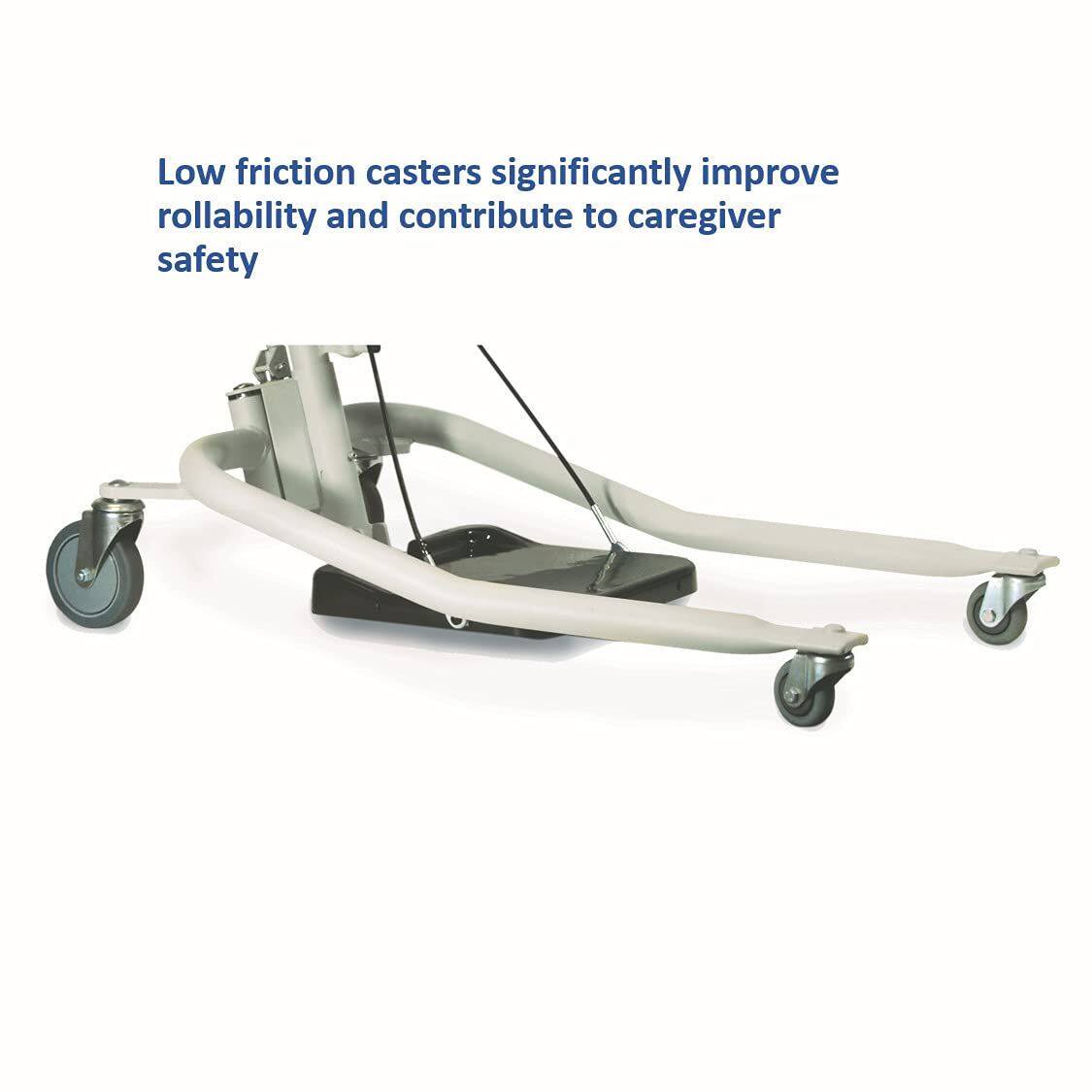 Low friction casters significantly improve rollability and contribute to caregiver safety
