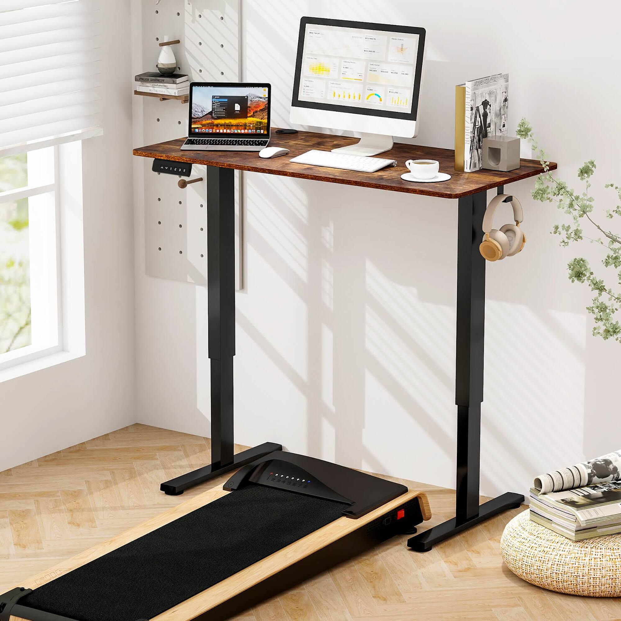 Alt View 3. Gymax - Gymax 48'' x 24'' Electric Standing Desk w/ 3 Memory Height Settings 2 Hanging Hooks Rustic Brown - Rustic Brown, Black.