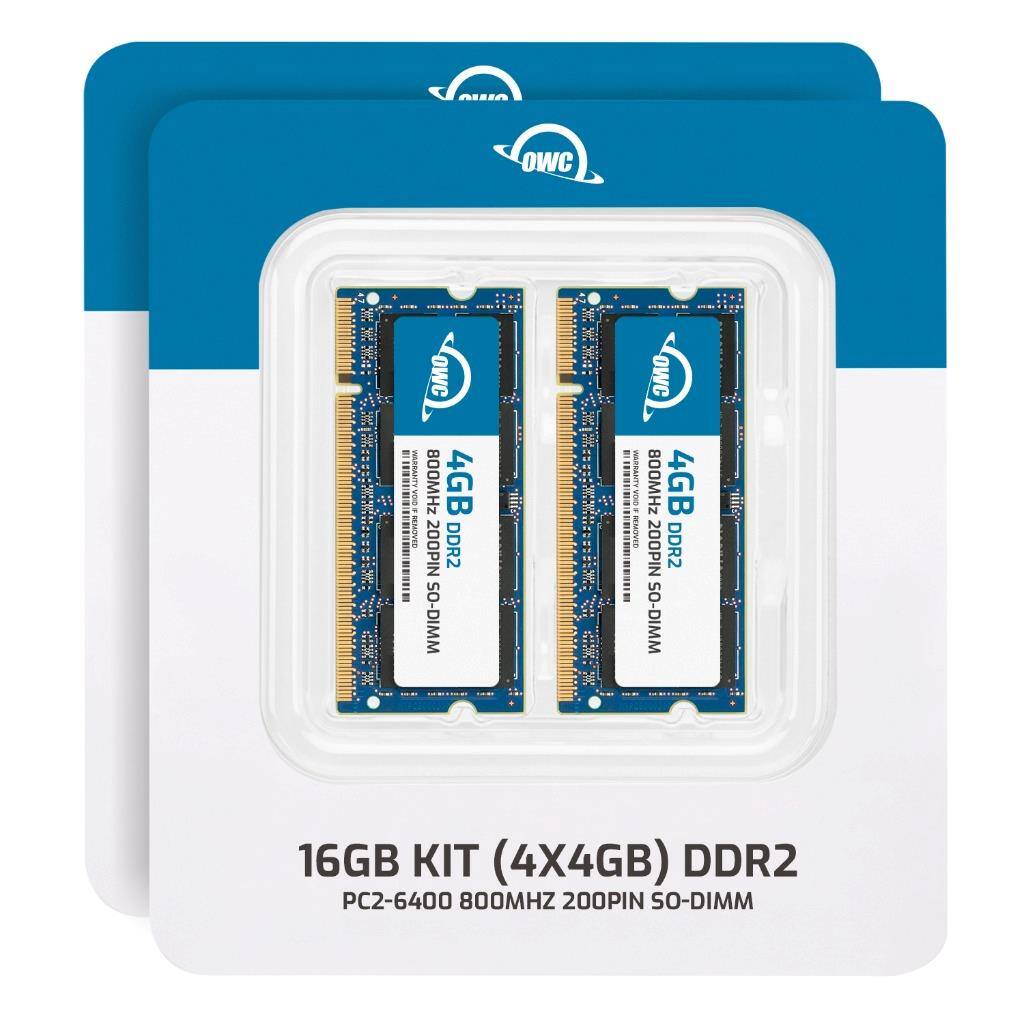 IsEn OWC 1.0:  
- 1 OWC 800MHz 4GB 200PIN DDR2 SO-DIMM  
- REMOVED  
- 1 OWC 800MHz 4GB 200PIN DDR2 SO-DIMM  
16GB KIT (4X4GB) DDR2 PC2-6400 800MHZ 200PIN SO-DIMM