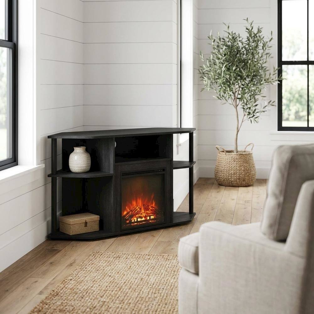 Alt View 1. FurniFact - Decorative Brown Electric Fireplace Corner TV Stand with Solid Wood Frame - Brown.