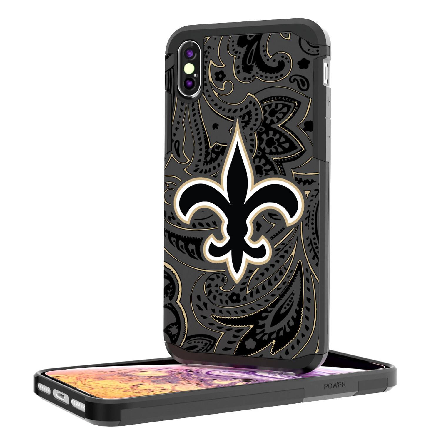 Alt View 1. Keyscaper - New Orleans Saints iPhone Rugged Paisley Design Case - 13 Pro - Multicolor.
