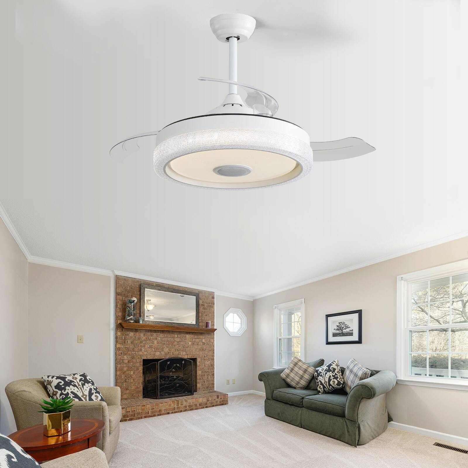 Alt View 5. Loheer - Loheer 42 Inch Retractable Ceiling Fan with Dimmable LED Light, Smart RGB Music Speaker and Remote.