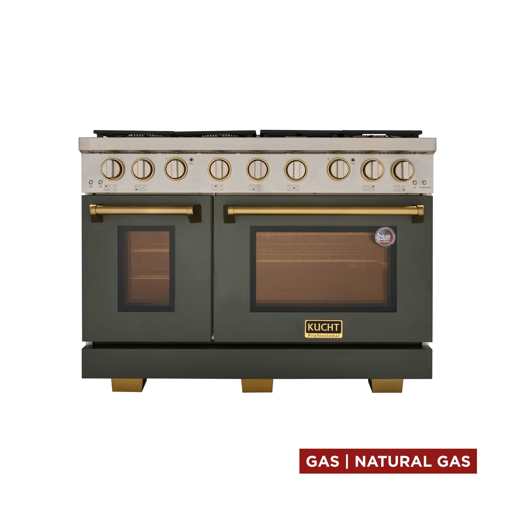 Kucht - 48 in. 6.7 cu. ft. Natural Gas Range Two Ovens in Olive Green with gold handle and True Simmer Burners - Olive Green price history on PriceWatchPro