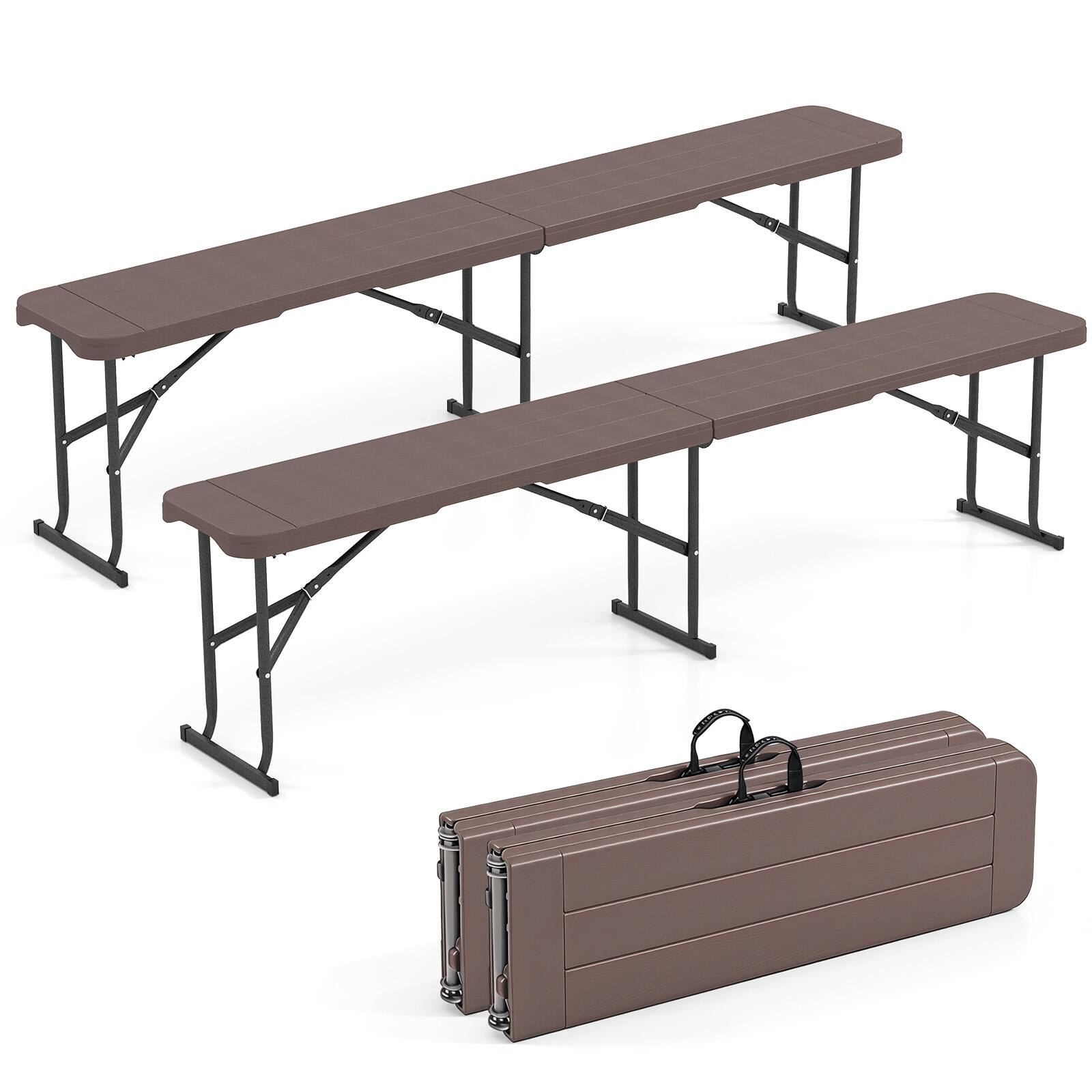 Costway - 2PCS 6 FT Plastic Folding Bench, Portable Indoor Outdoor Bench with Carrying Handle - Coffee price history on PriceWatchPro