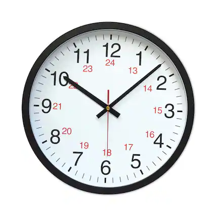 Front. Universal - UNV10441 12.63 in. Diameter 24-Hour Round Wall Clock Black Case - White/Black.