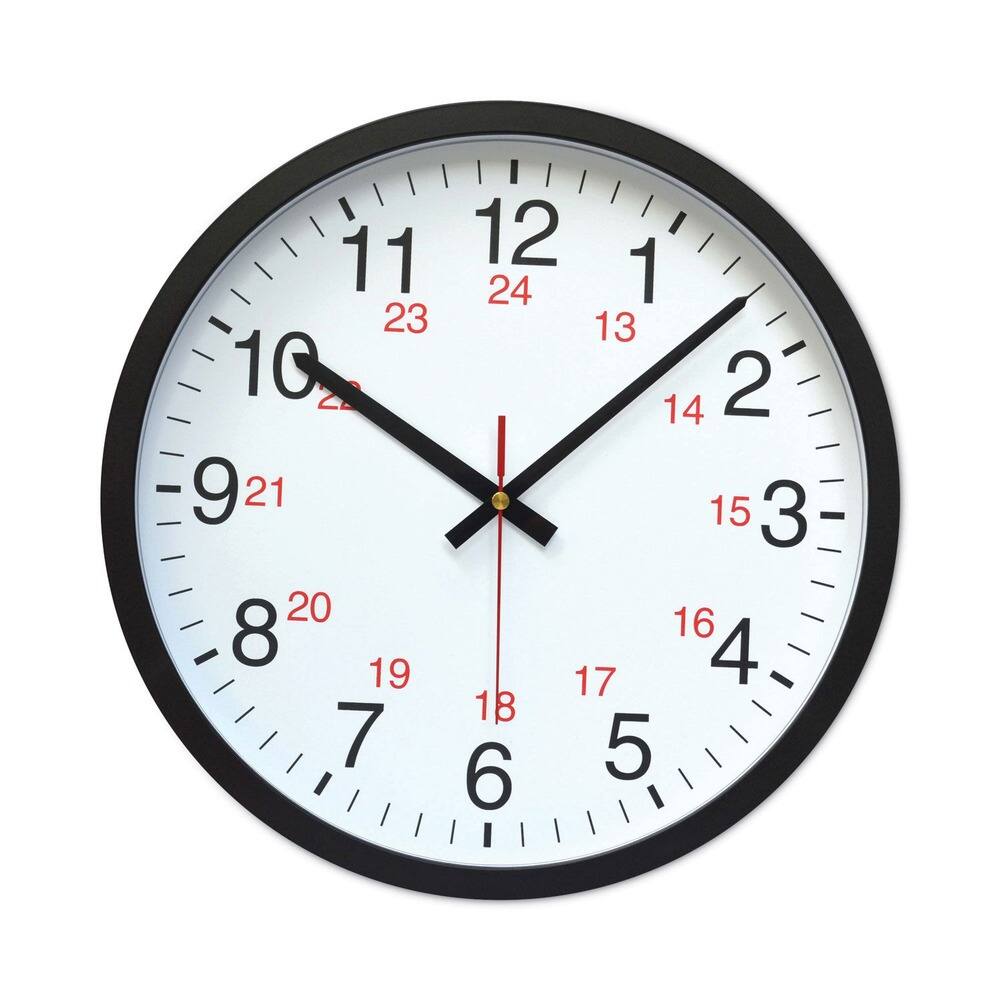 Front. Universal - UNV10441 12.63 in. Diameter 24-Hour Round Wall Clock Black Case - White/Black.