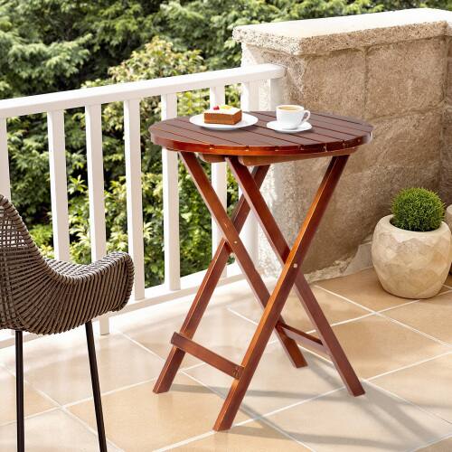 Alt View 7. Winado - Round Wooden 24inch Folding Side Patio Bistro Table for Indooor/Outdoor Garden - Teak.