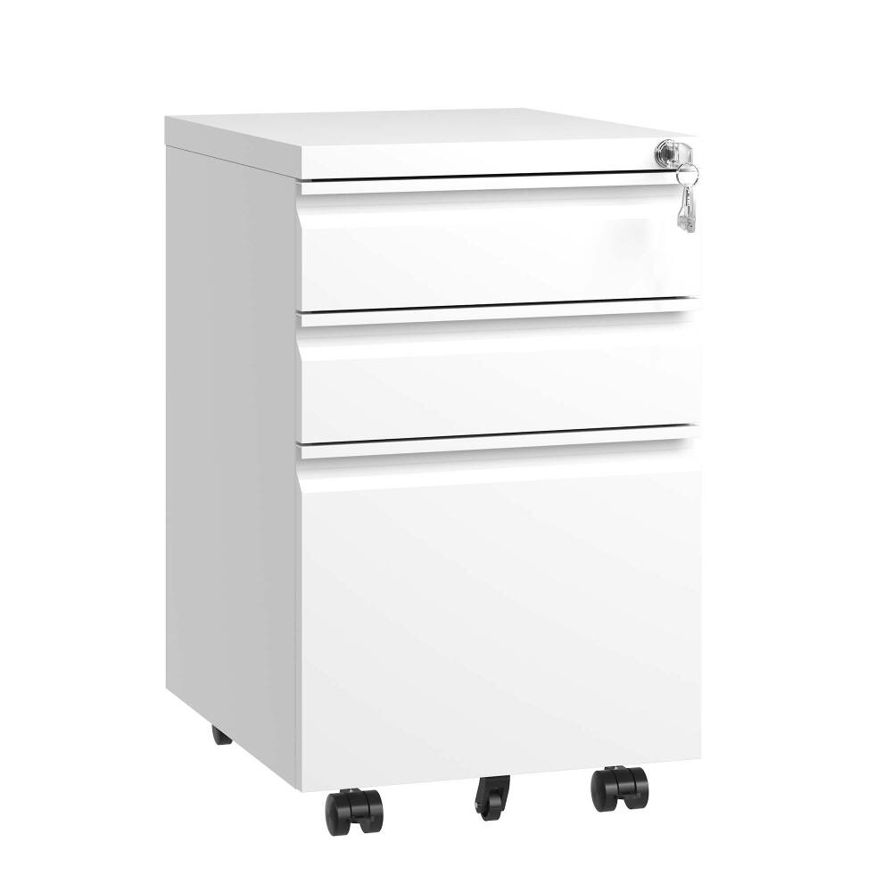 Angle. Loheer - Loheer 3 Drawer Mobile File Cabinet with Lock White Metal Filing Cabinet for Letter Legal A4 Home Office.