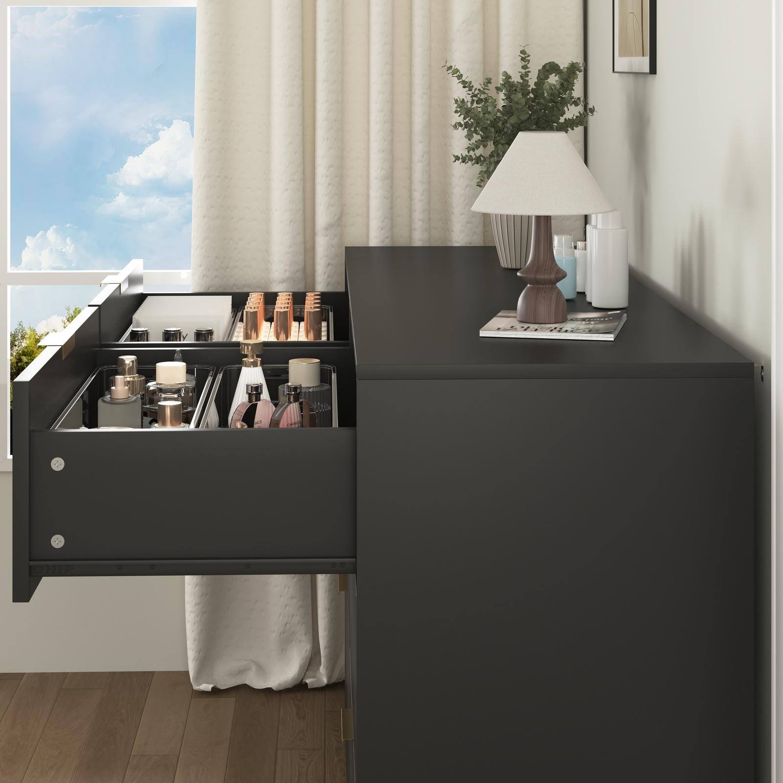 Alt View 5. Spaco - Spaco Simply Modern 6-Drawer Dresser, Large Storage Cabinet, Chest of Drawers for Bedroom, Living Room,Hallway,Entryway - Black.