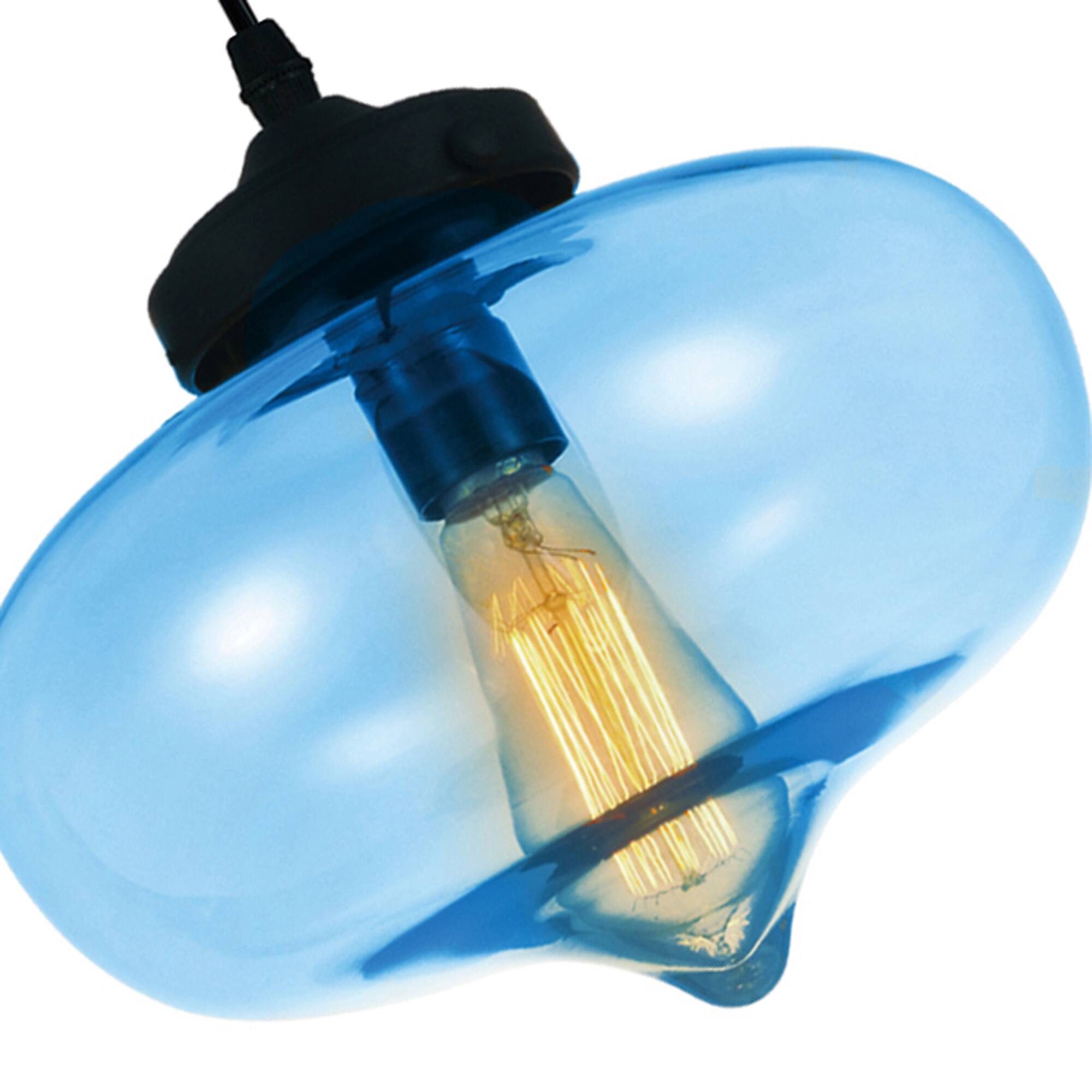 Left. CWI Lighting - Glass 1 Light Down Mini Pendant With Blue Finish - Black.