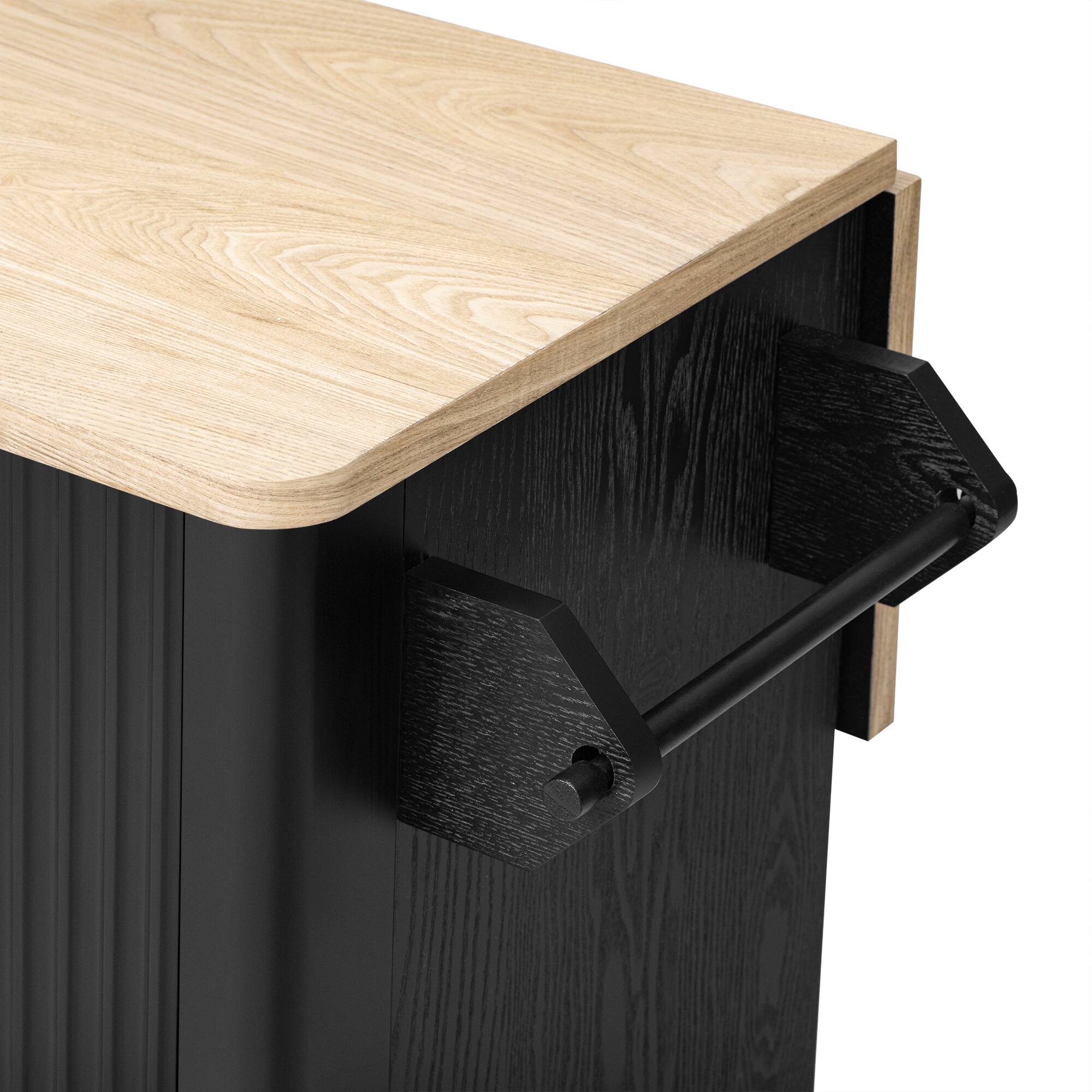 Alt View 7. PexFix - 51" Fluted Farmhouse Kitchen Island with Drop Leaf - Rolling Cart with Internal Rack, Towel Rack & Lockable Wheels - Black.