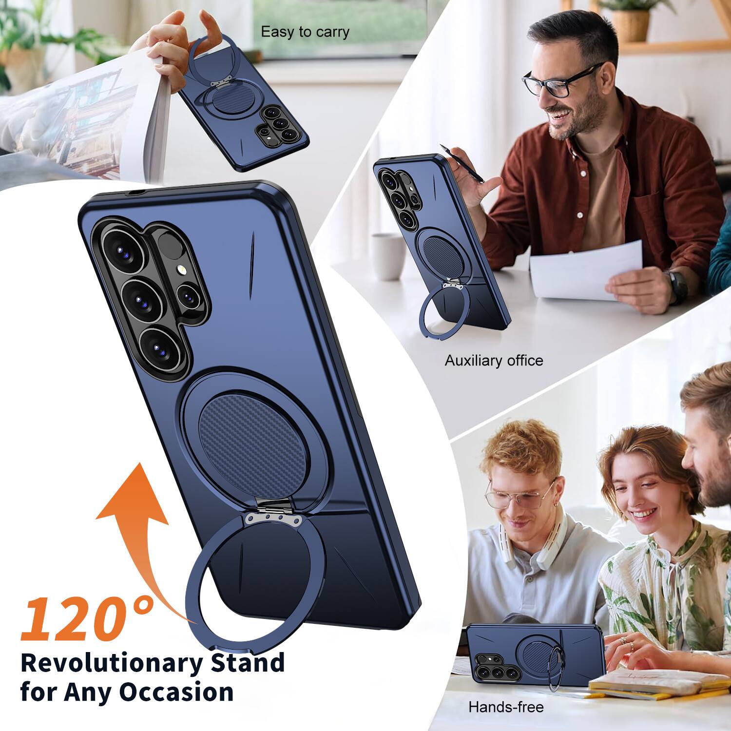 Easy to carry  
Auxiliary office  
120° Revolutionary Stand for Any Occasion  
Hands-free