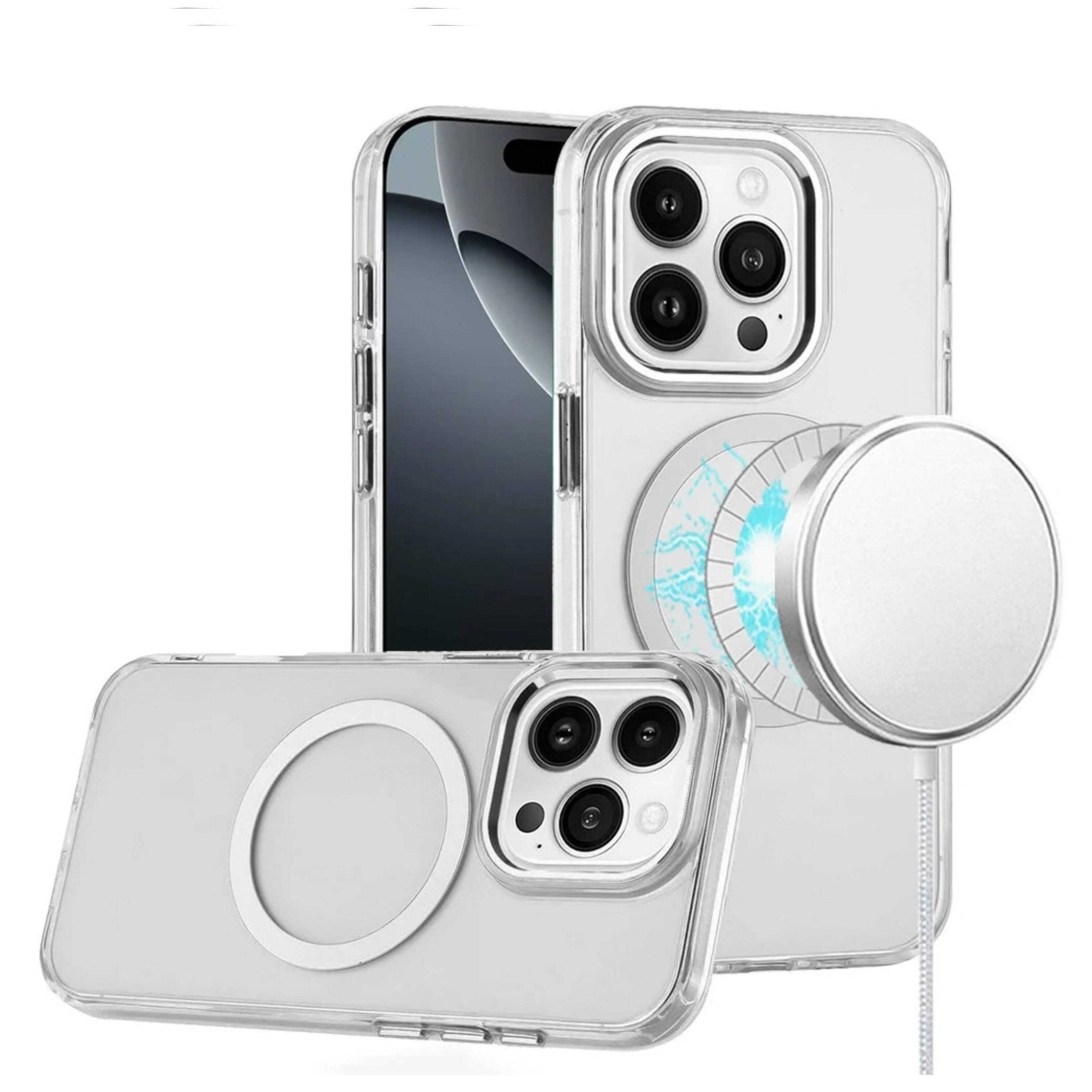 Front. Kitcheniva - Clear Metal Button Rugged Phone Case With Tempered Glass For iPhone 16 Pro Max Clear - Clear.