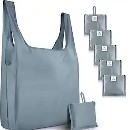 Zulay Kitchen - 5 Pack 50 Pound Reusable Grocery Bags - Large Foldable Reusable Bags With Handles and Drawstring Bag - Gray